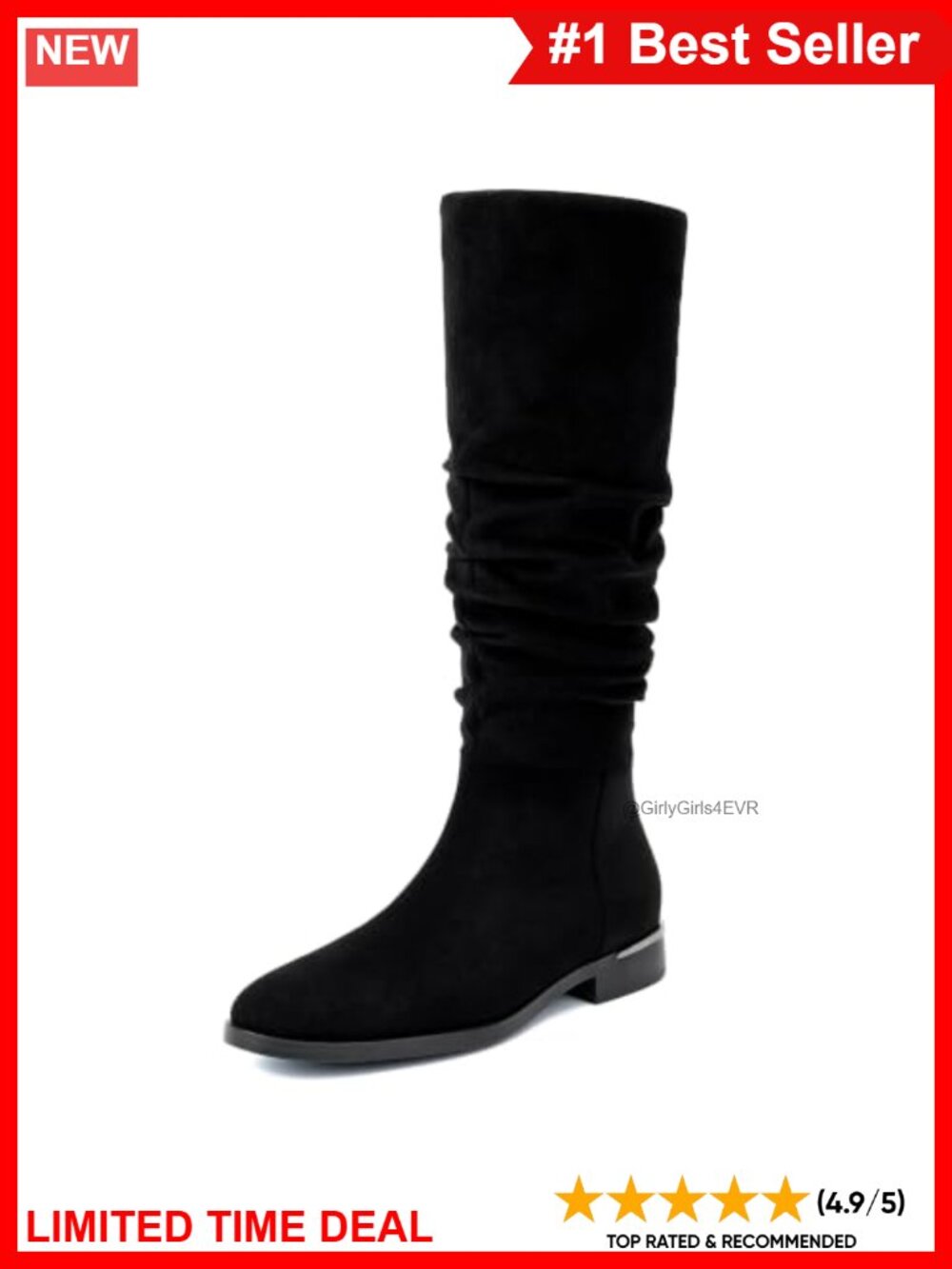 Modatope Slouchy Flat Rounded Toe Ruched Knee High Boots Suede